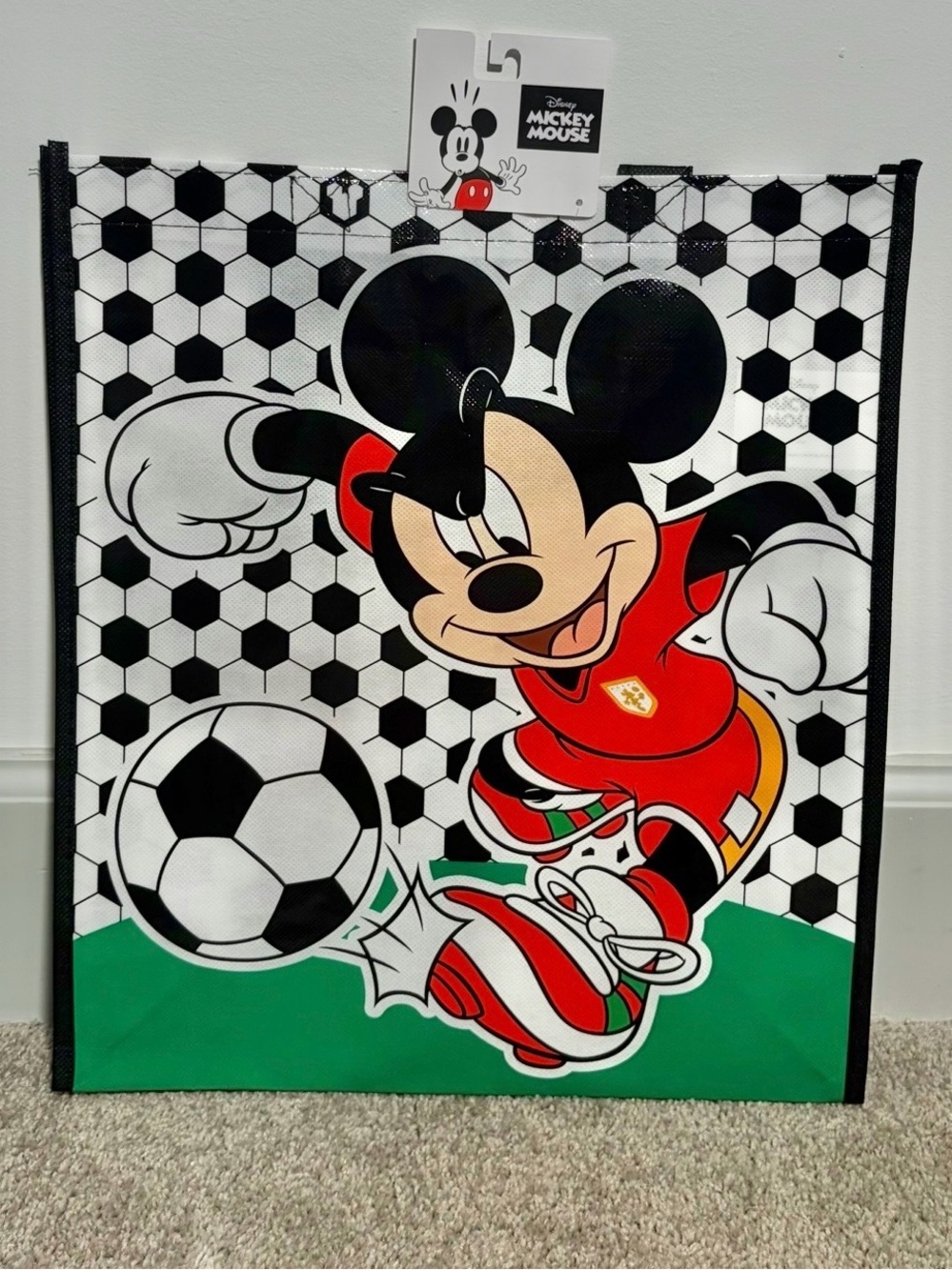 Disney Mickey Mouse Soccer Tote Bag - Black, White, Red, Green